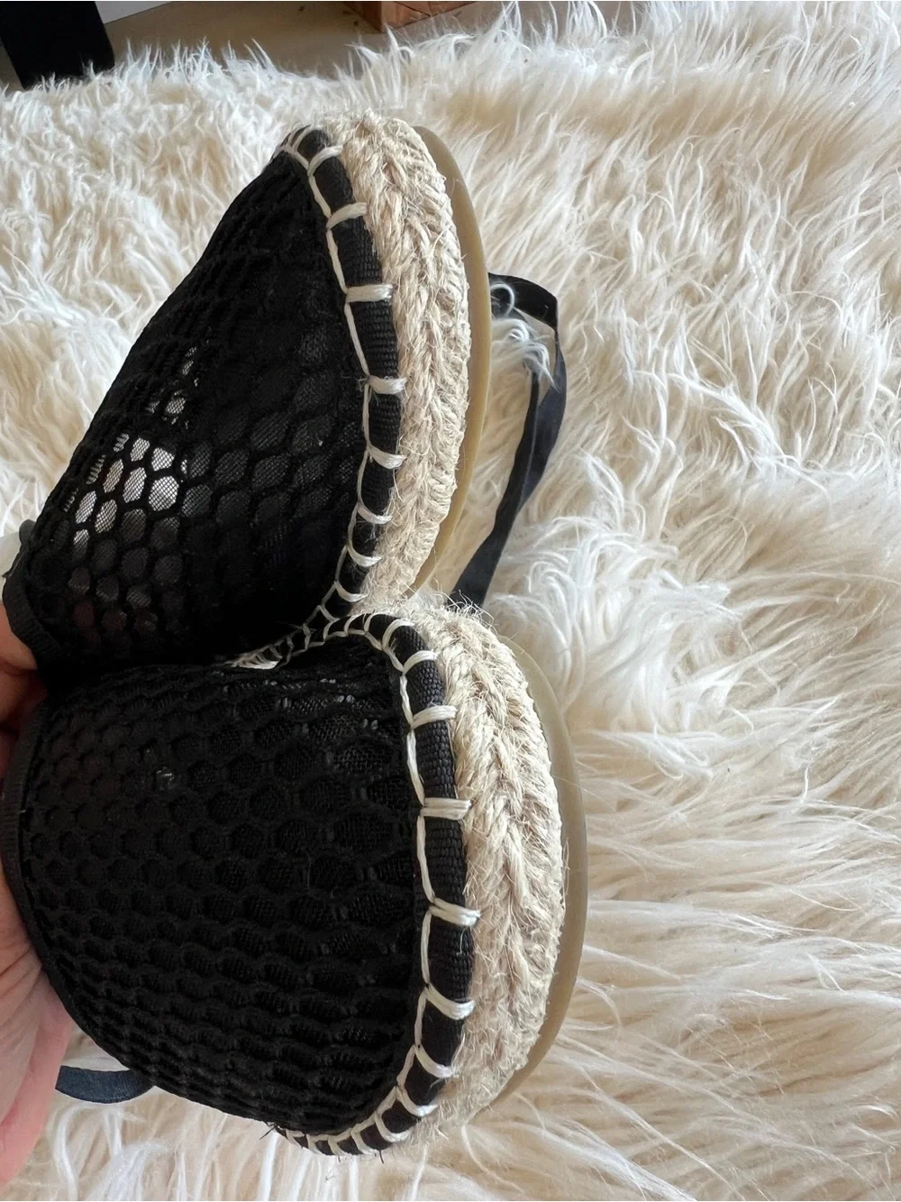 Black Lace-Up Mesh Espadrille Flats